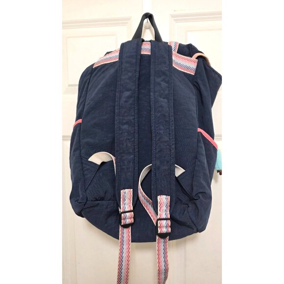 Kipling Navy Blue Backpack With Pink & Aqua Straps Front Pocket Keychain Accesso - Picture 3 of 7